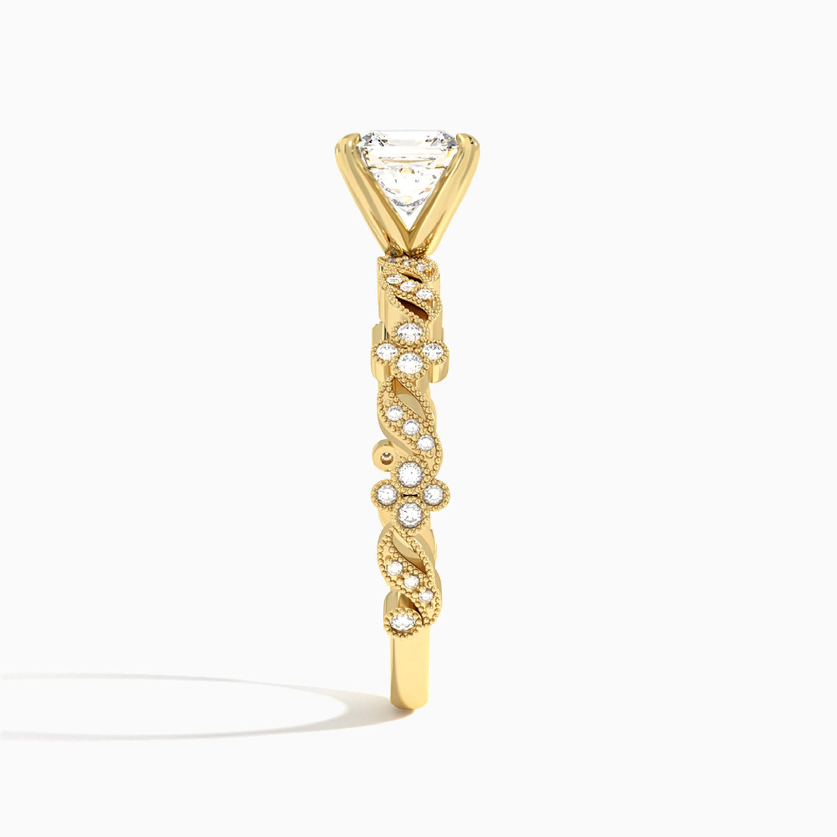 Asscher Viviana Lab Grown Diamond Engagement Ring In 18K Yellow Gold, Side View