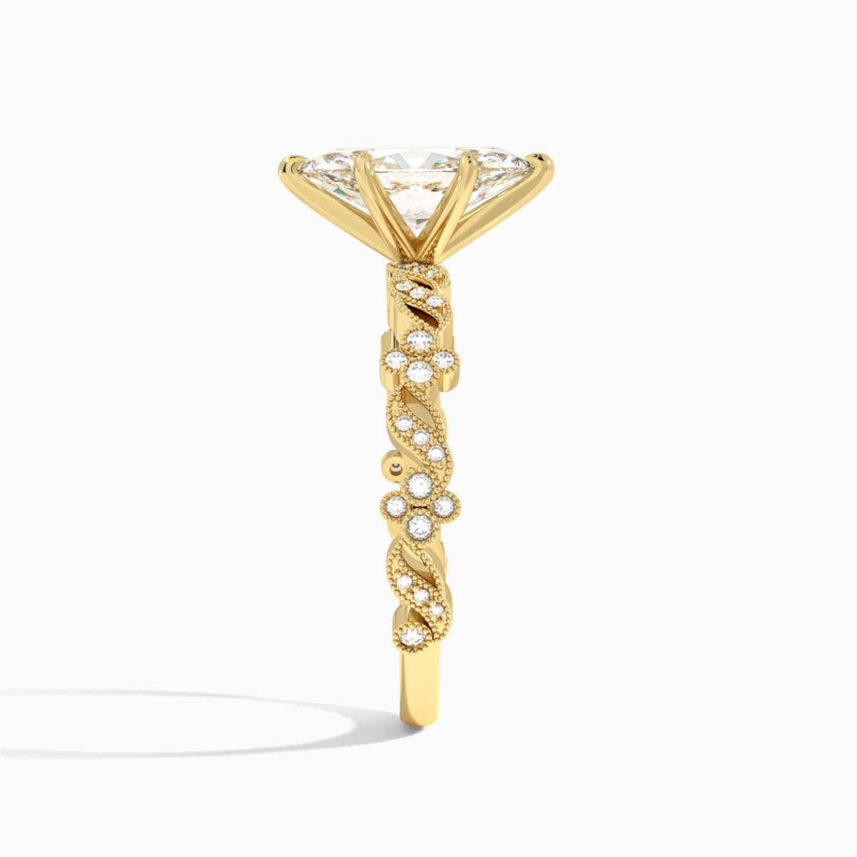 Marquise Viviana Lab Grown Diamond Engagement Ring In 18K Yellow Gold, Side View