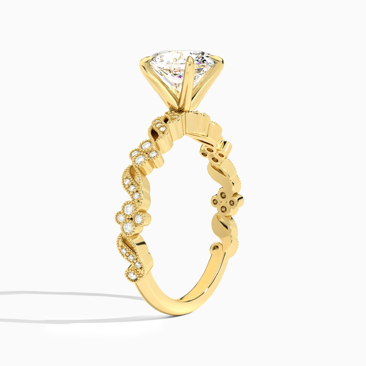 Oval Viviana Lab Grown Diamond Engagement Ring In 14K Yellow Gold, Angle View