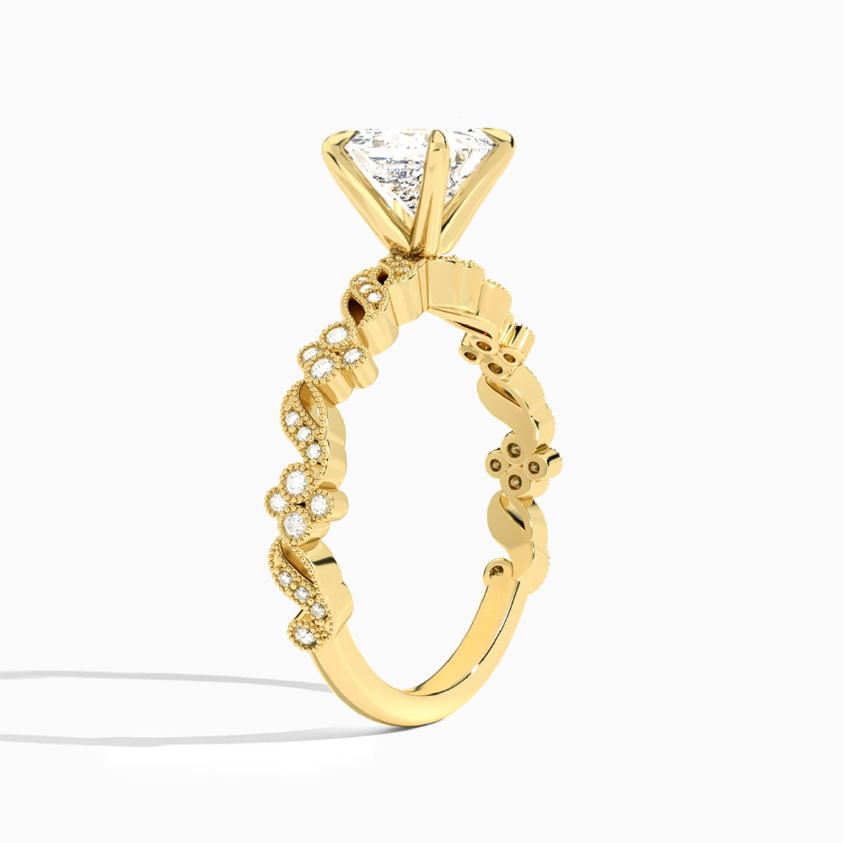 Princess Viviana Lab Grown Diamond Engagement Ring In 14K Yellow Gold, Angle View