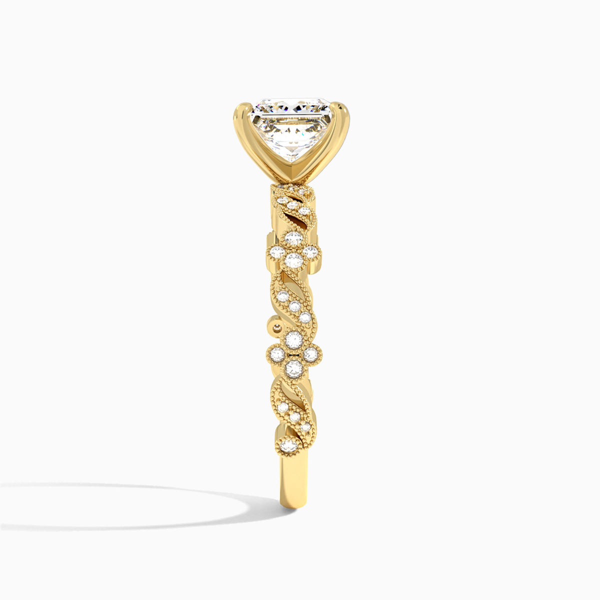 Princess Viviana Lab Grown Diamond Engagement Ring In 18K Yellow Gold, Side View
