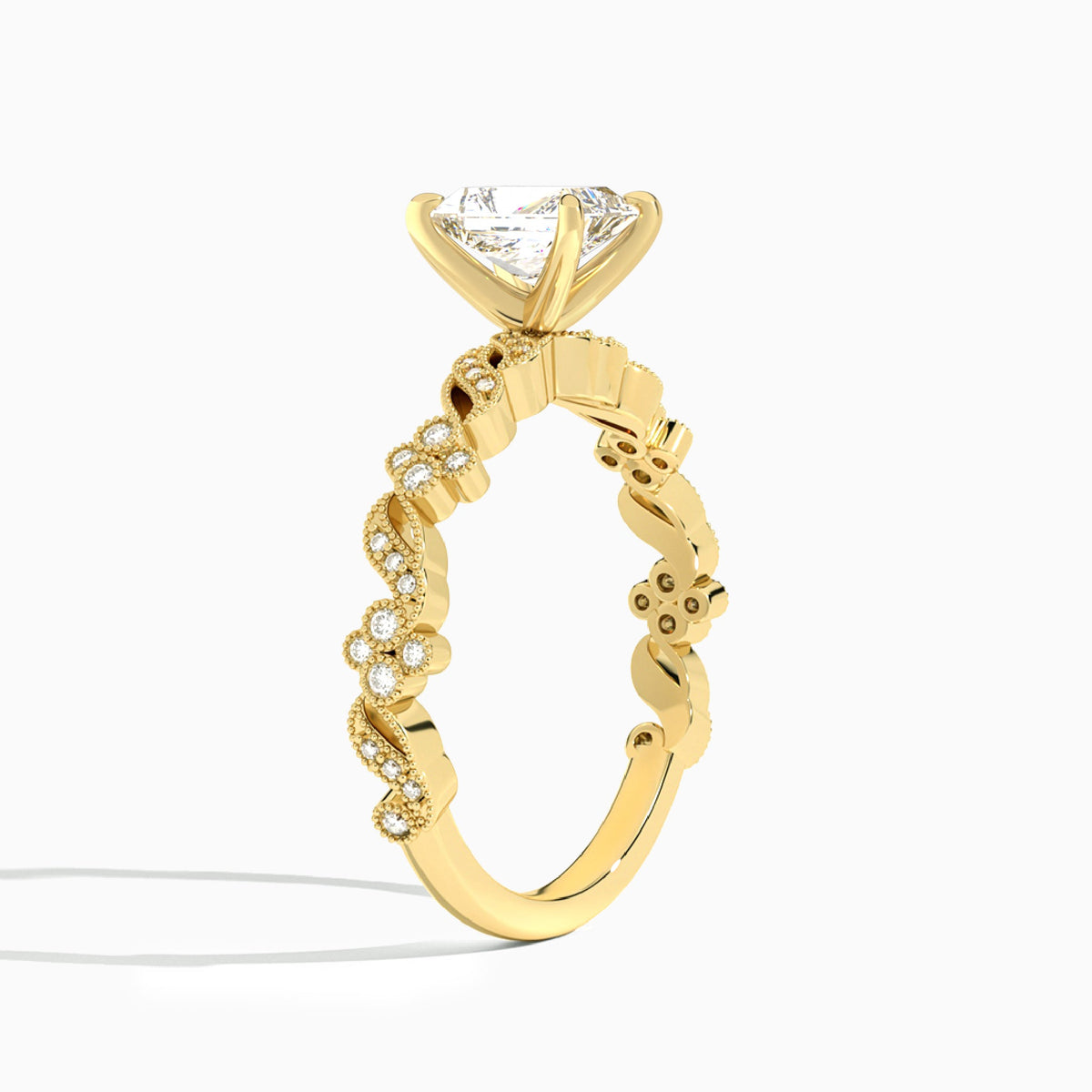 Radiant Viviana Lab Grown Diamond Engagement Ring In 14K Yellow Gold, Angle View