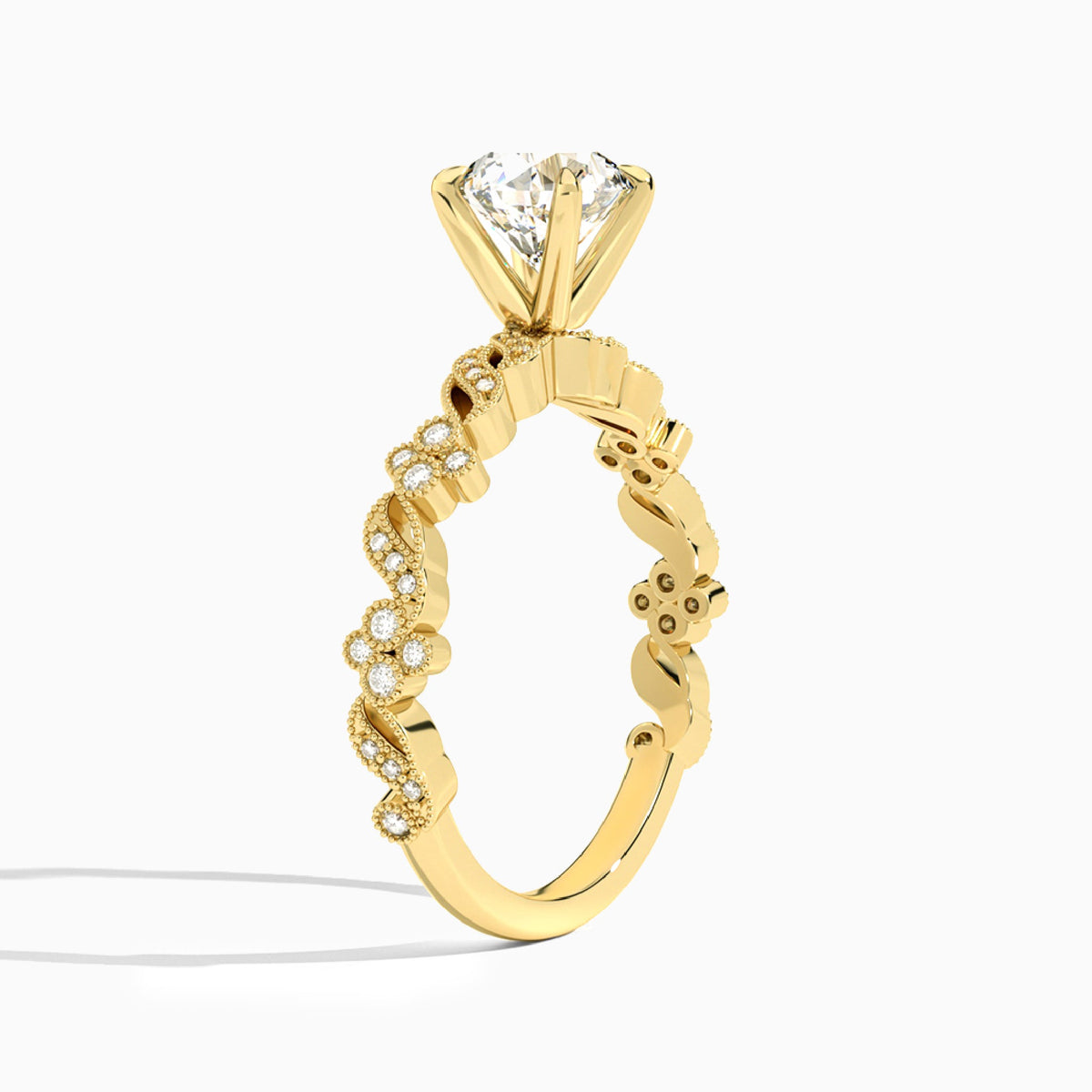 Round Viviana Lab Grown Diamond Engagement Ring In 14K Yellow Gold, Angle View