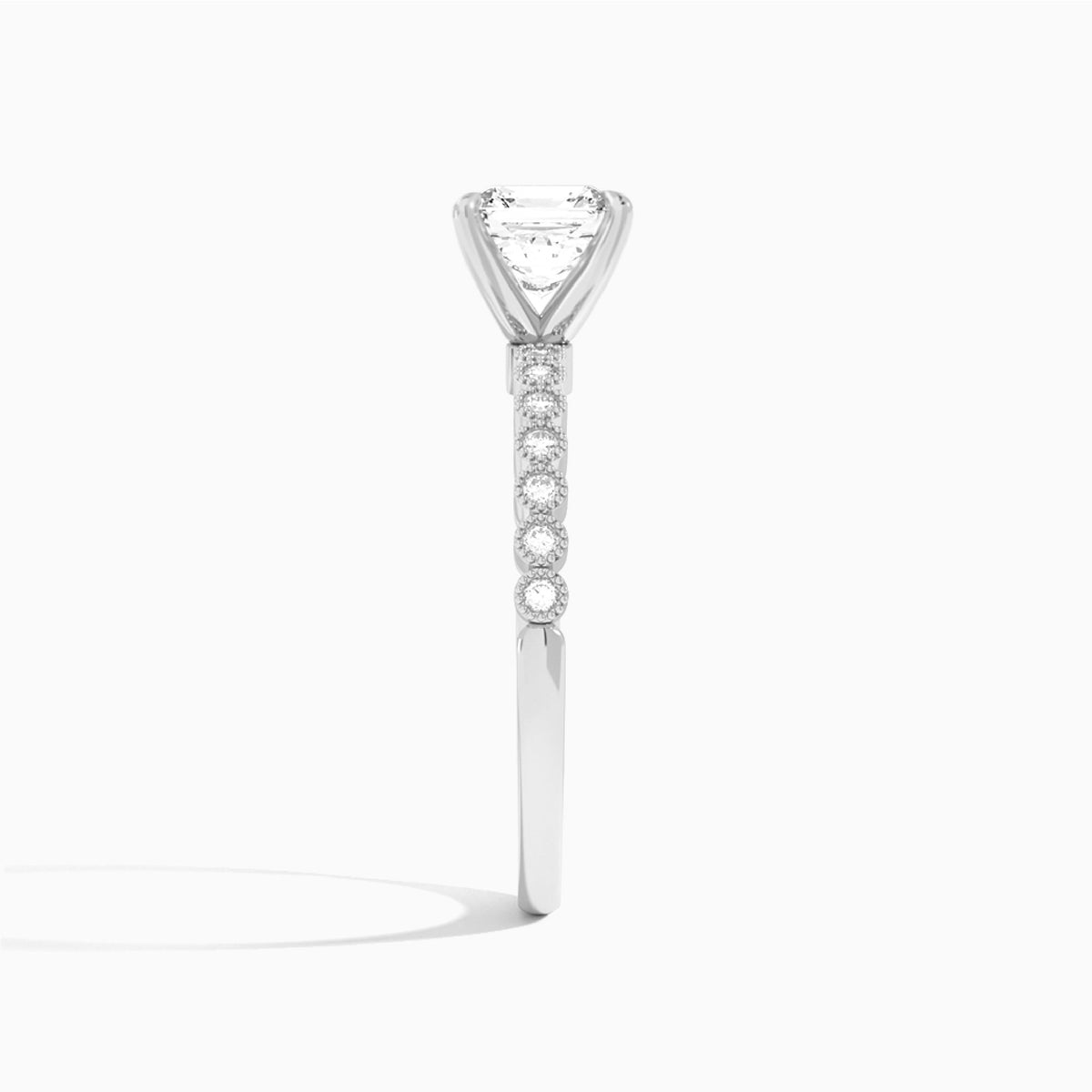 Asscher Alena Bezel-Set Lab Grown Diamond Engagement Ring In Platinum, Side View