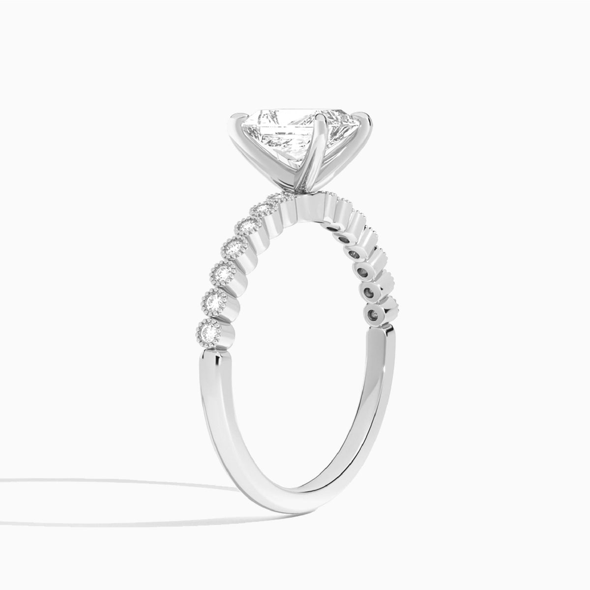 Radiant Alena Bezel-Set Lab Grown Diamond Engagement Ring In Platinum, Angle View
