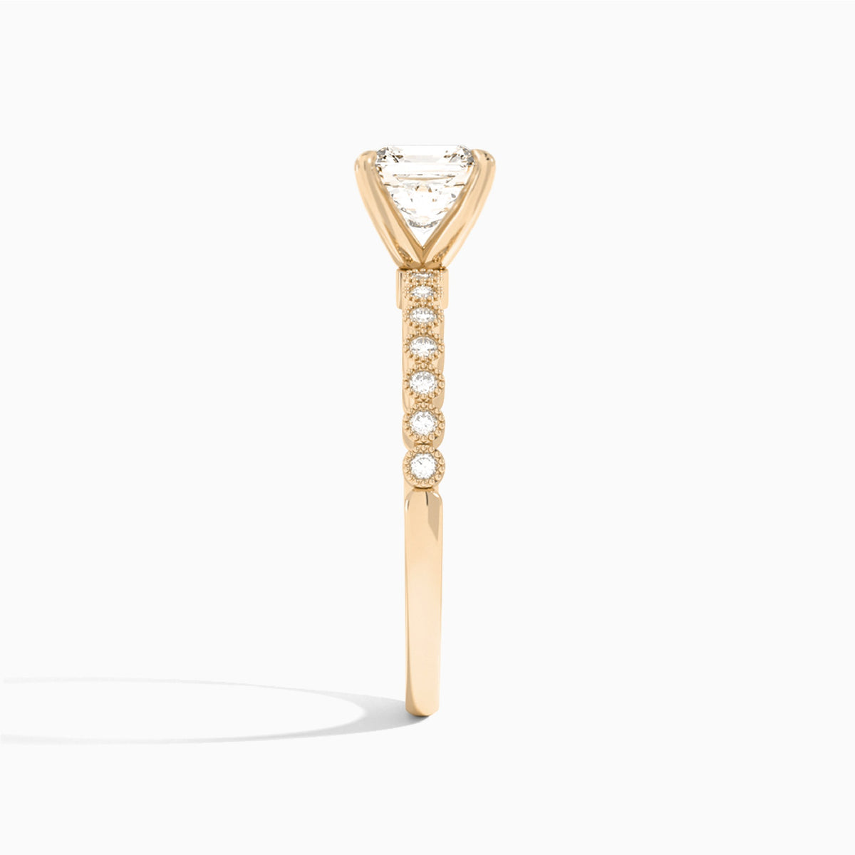 Asscher Alena Bezel-Set Lab Diamond Engagement Ring In 14K Rose Gold, Side View