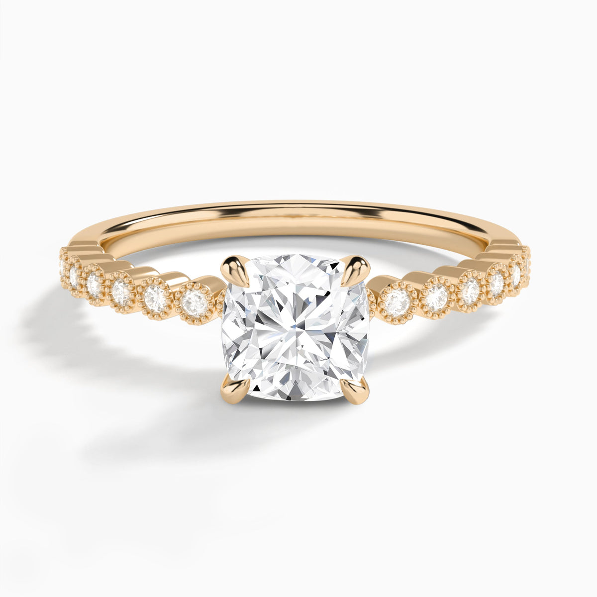 Cushion Alena Bezel-Set Lab Diamond Engagement Ring In 14K Rose Gold - Lucenjuri