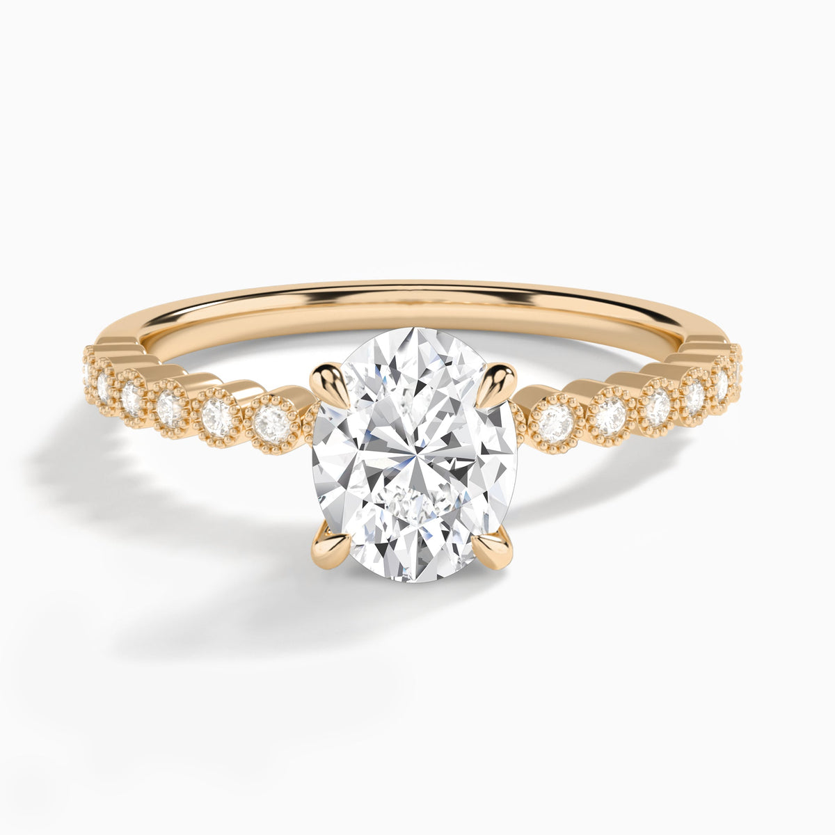 Oval Alena Bezel-Set Lab Diamond Engagement Ring In 14K Rose Gold - Lucenjuri
