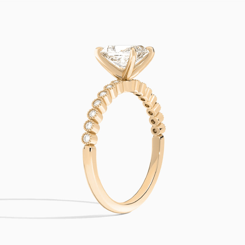 Radiant Alena Bezel-Set Lab Diamond Engagement Ring In 14K Rose Gold, Angle View