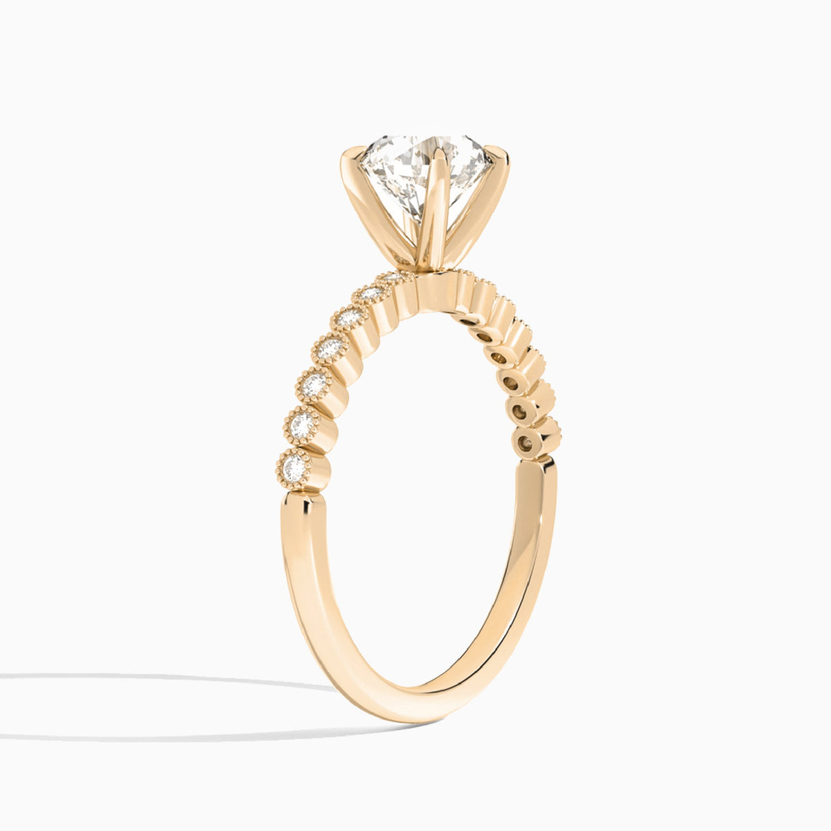 Round Alena Bezel-Set Lab Diamond Engagement Ring In 14K Rose Gold, Angle View