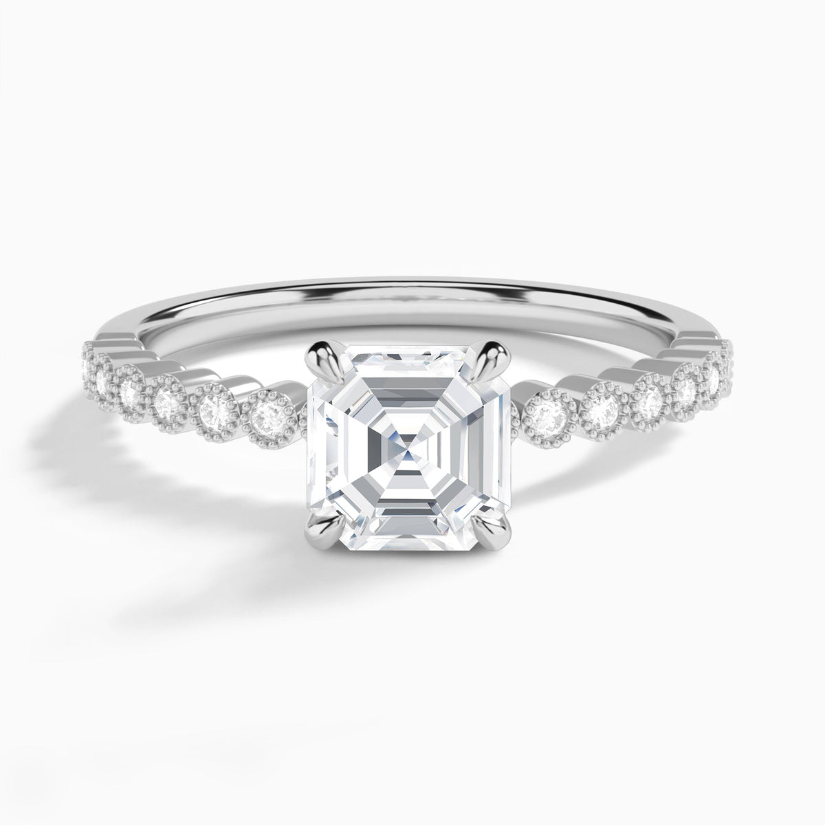 Asscher Alena Bezel-Set Lab Diamond Engagement Ring In 14K White Gold - Lucenjuri