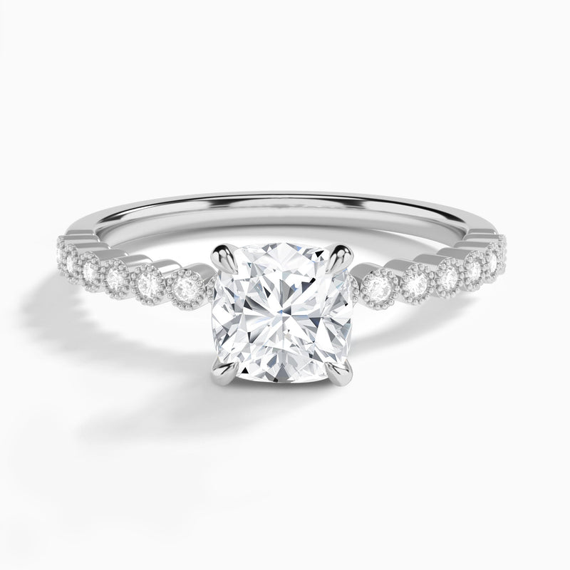 Cushion Alena Bezel-Set Lab Diamond Engagement Ring In 14K White Gold - Lucenjuri