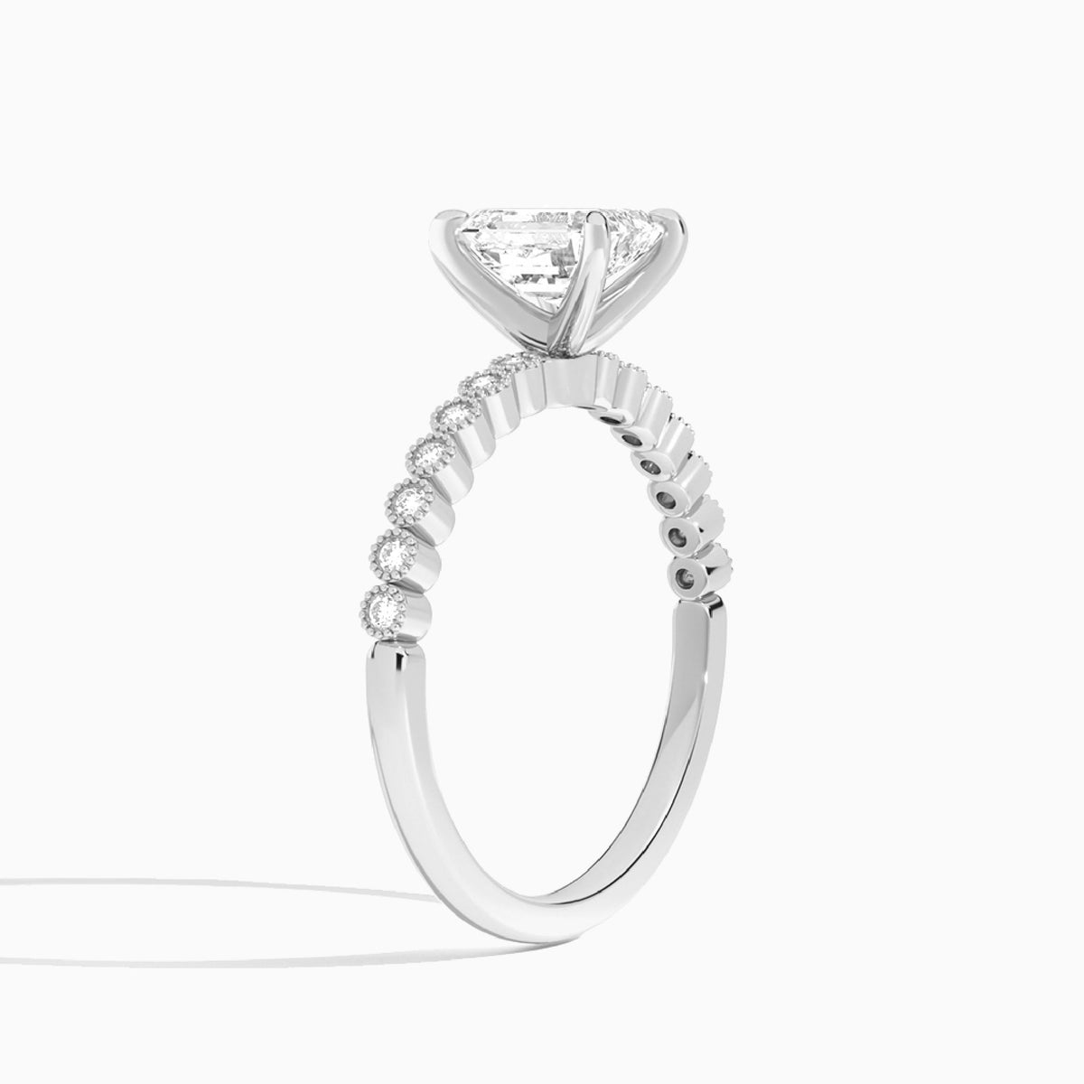 Emerald Alena Bezel-Set Lab Diamond Engagement Ring In 14K White Gold, Angle View