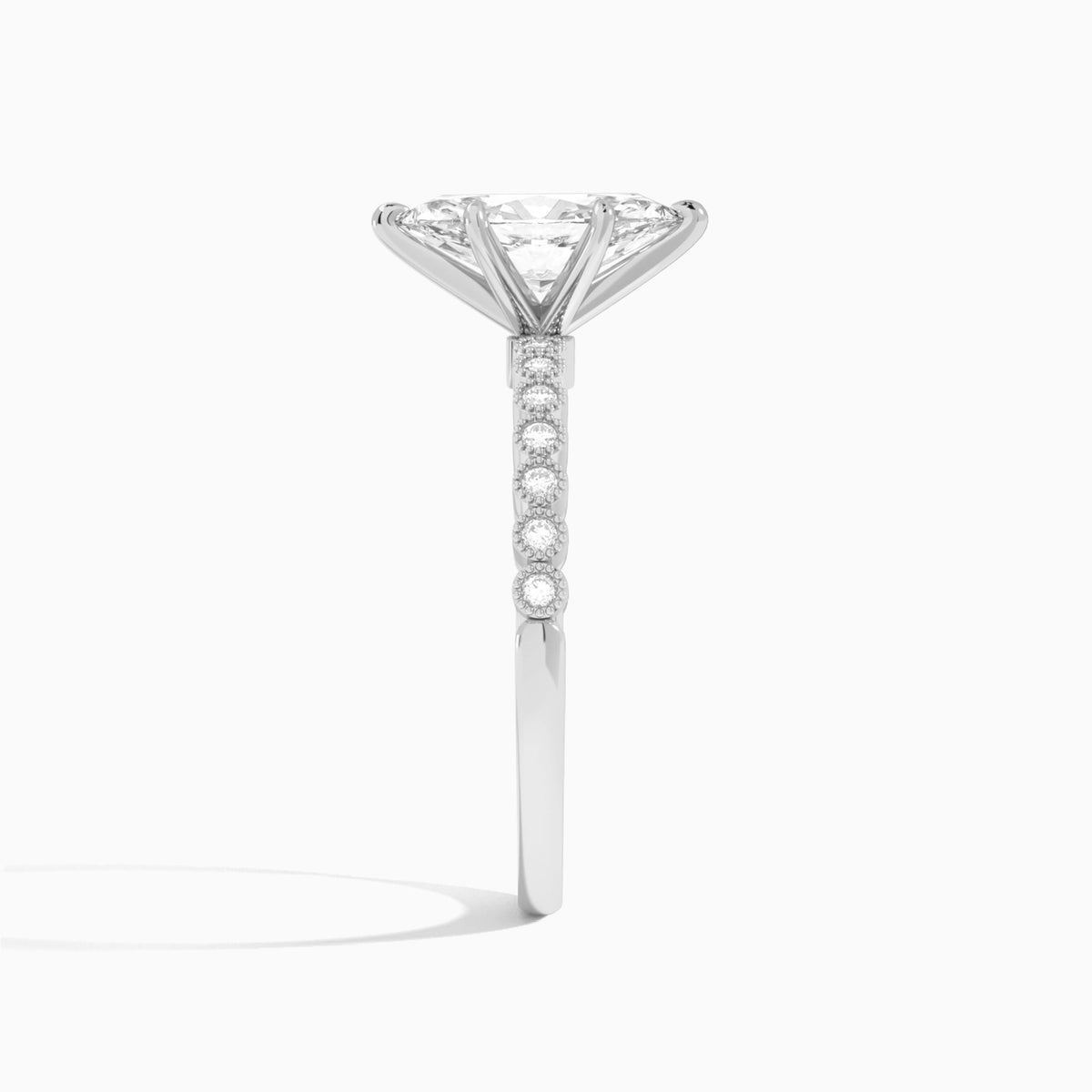 Marquise Alena Bezel-Set Lab Diamond Engagement Ring In 14K White Gold, Side View