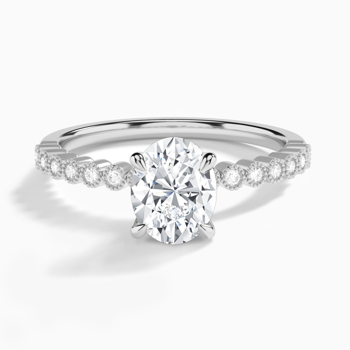 Oval Alena Bezel-Set Lab Diamond Engagement Ring In 18K White Gold - Lucenjuri