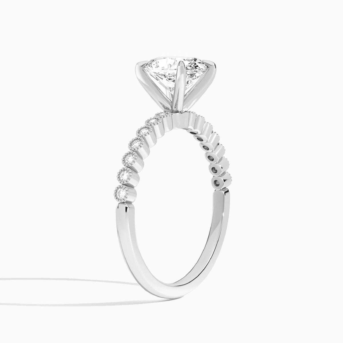 Oval Alena Bezel-Set Lab Diamond Engagement Ring In 14K White Gold, Angle View