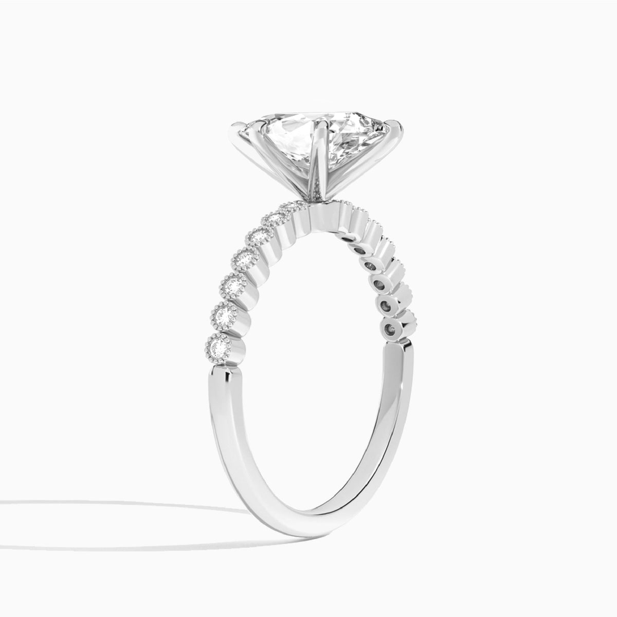 Pear Alena Bezel-Set Lab Diamond Engagement Ring In 14K White Gold, Angle View