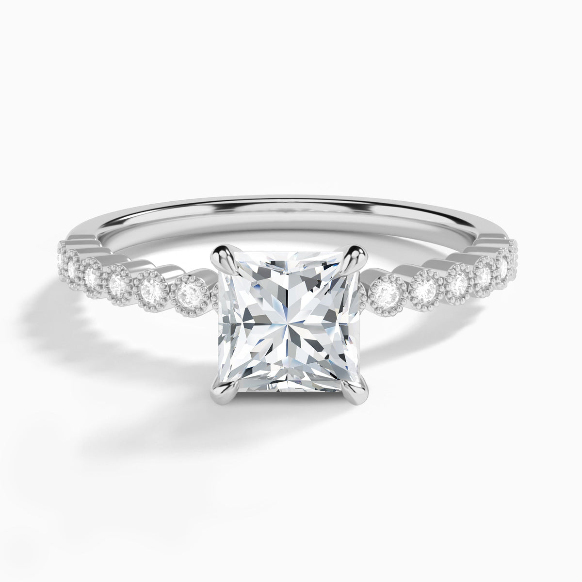 Princess Alena Bezel-Set Lab Diamond Engagement Ring In 14K White Gold - Lucenjuri