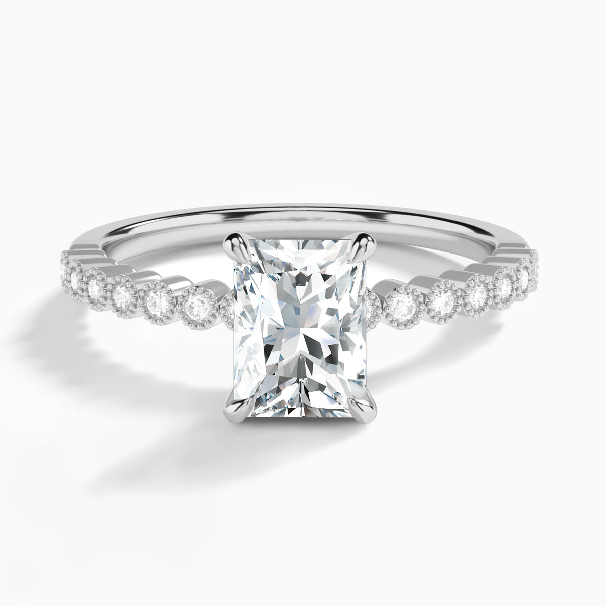 Radiant Alena Bezel-Set Lab Diamond Engagement Ring In 14K White Gold - Lucenjuri