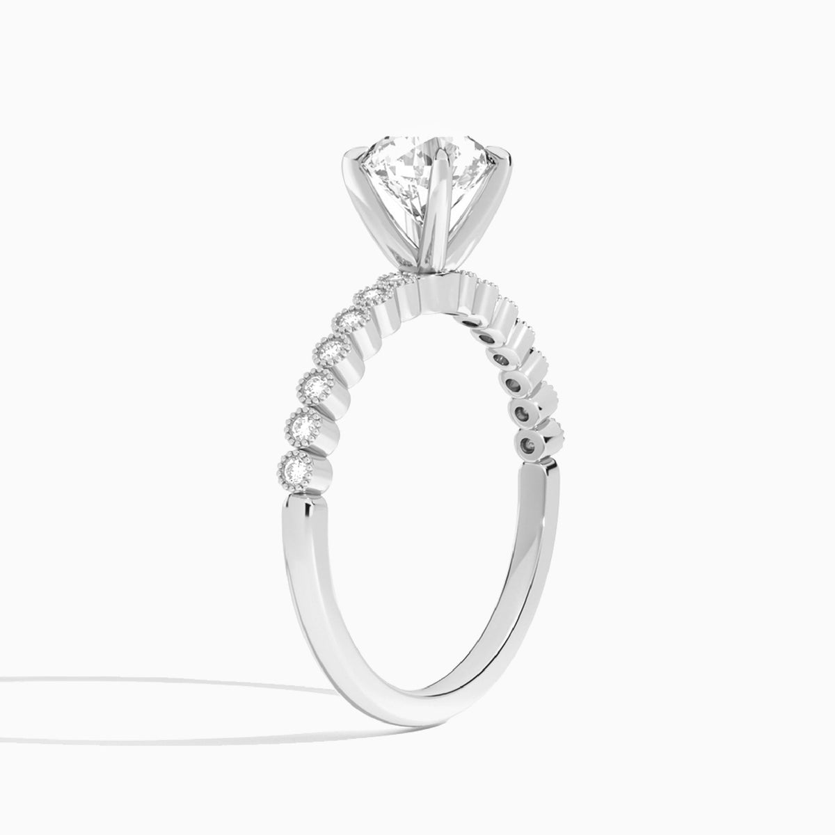 Round Alena Bezel-Set Lab Diamond Engagement Ring In 18K White Gold, Angle View