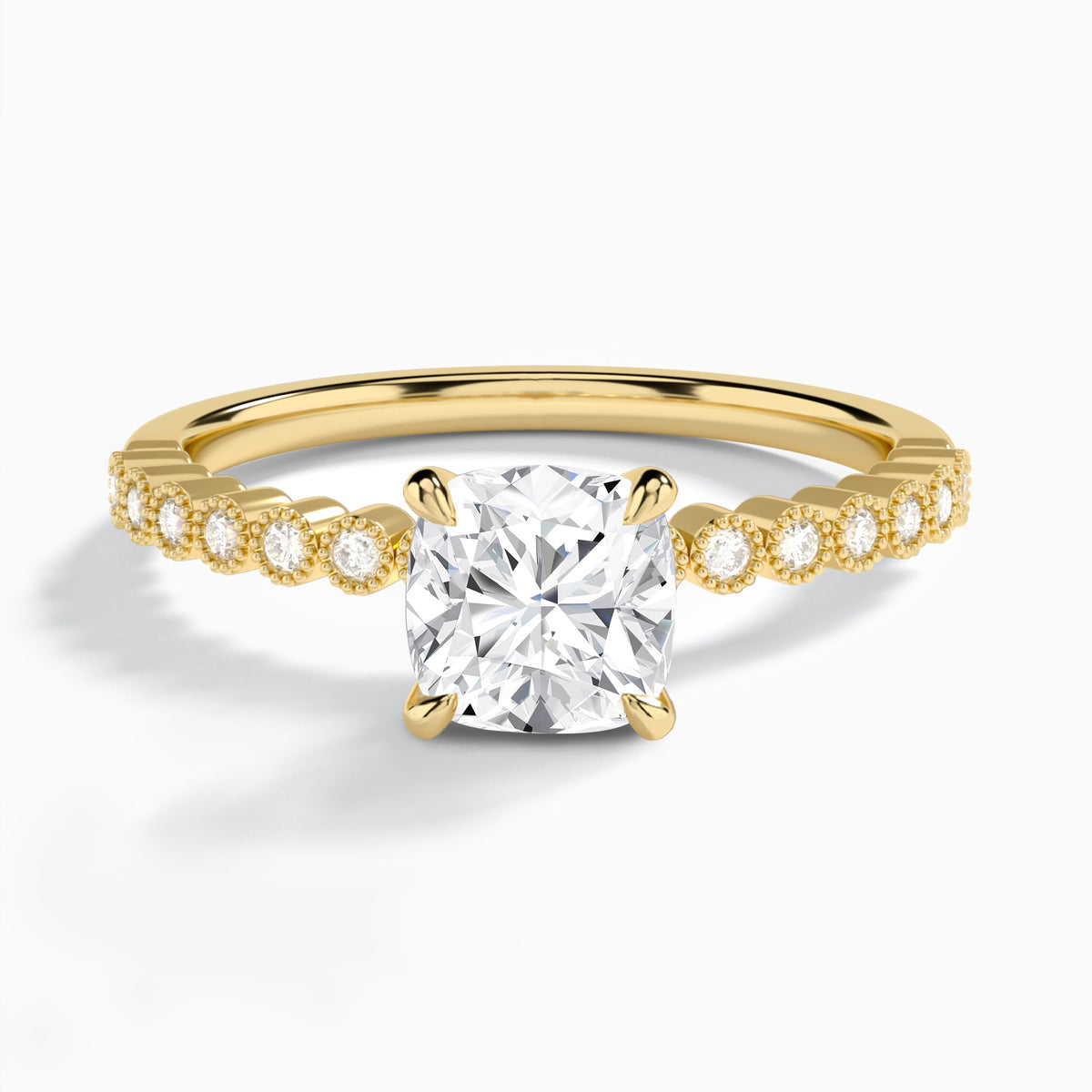 Cushion Alena Bezel-Set Lab Diamond Engagement Ring In 14K Yellow Gold - Lucenjuri