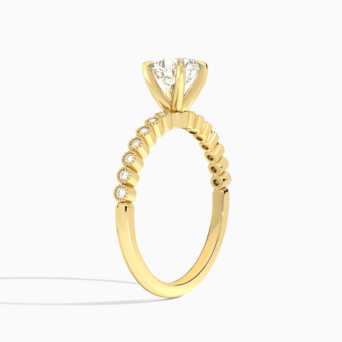 Cushion Alena Bezel-Set Lab Diamond Engagement Ring In 14K Yellow Gold, Angle View