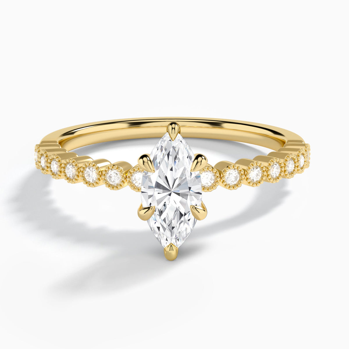 Marquise Alena Bezel-Set Lab Diamond Engagement Ring In 14K Yellow Gold - Lucenjuri