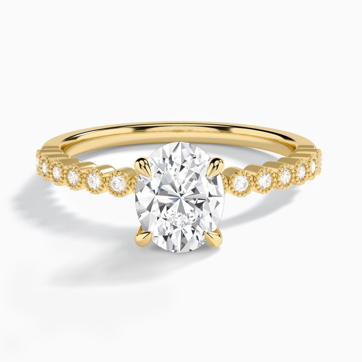 Oval Alena Bezel-Set Lab Diamond Engagement Ring In 14K Yellow Gold - Lucenjuri