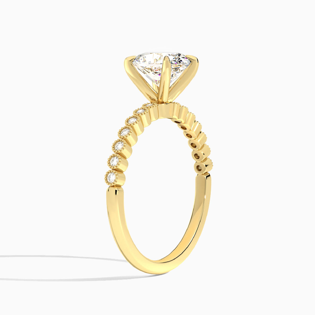 Oval Alena Bezel-Set Lab Diamond Engagement Ring In 18K Yellow Gold, Angle View