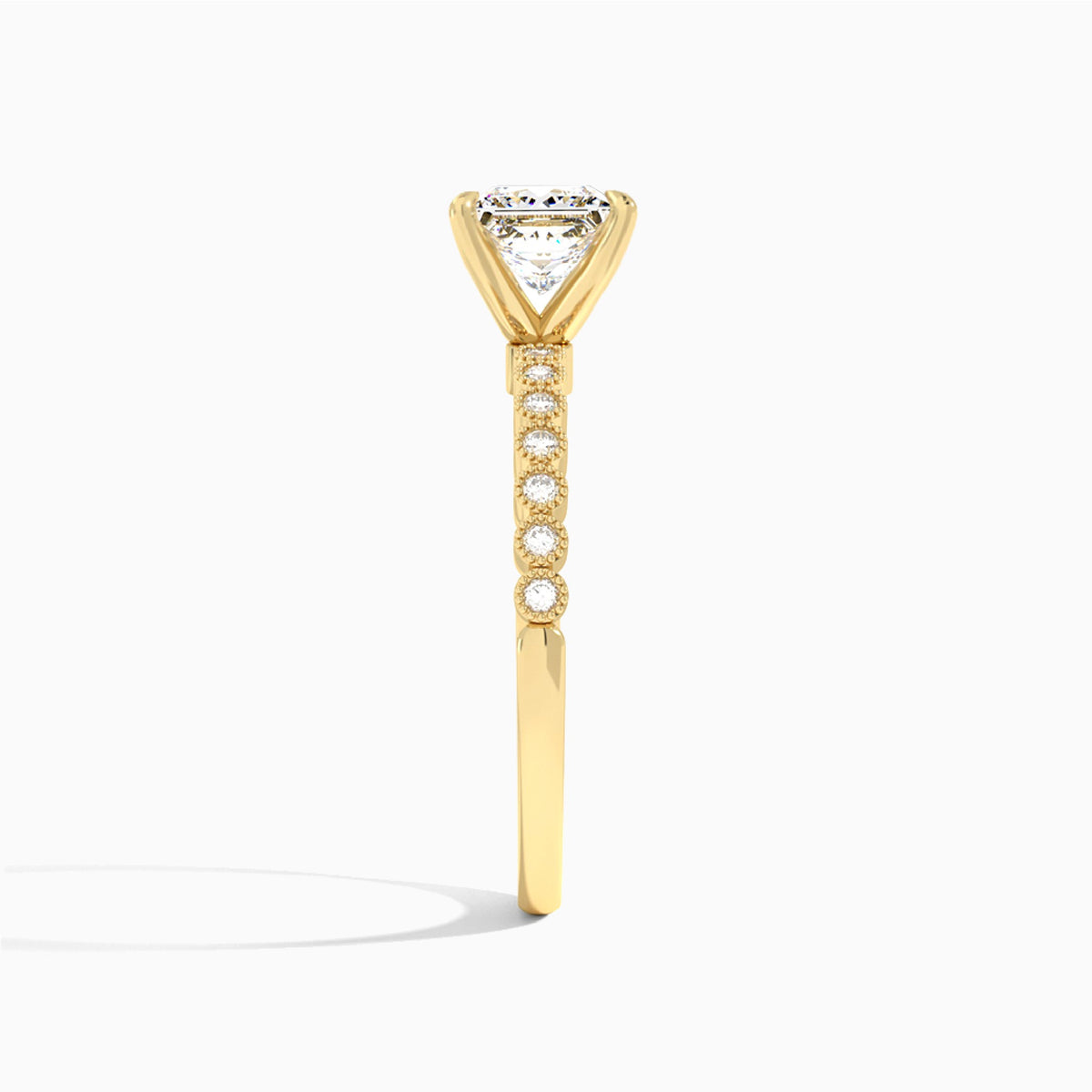 Princess Alena Bezel-Set Lab Diamond Engagement Ring In 18K Yellow Gold, Side View