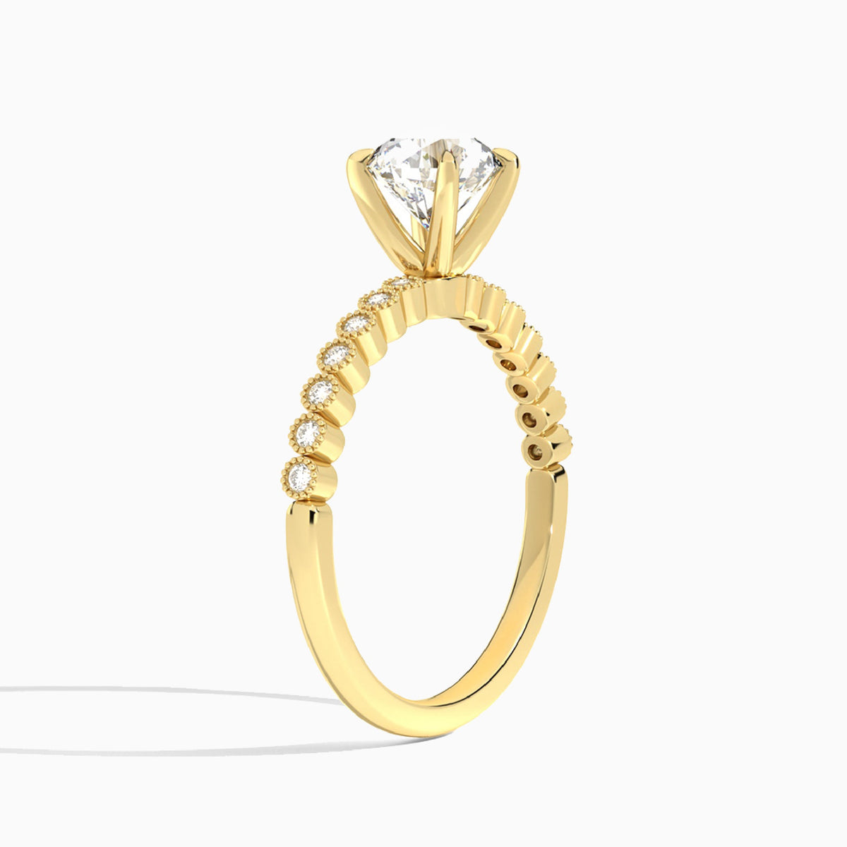 Round Alena Bezel-Set Lab Diamond Engagement Ring In 18K Yellow Gold, Angle View