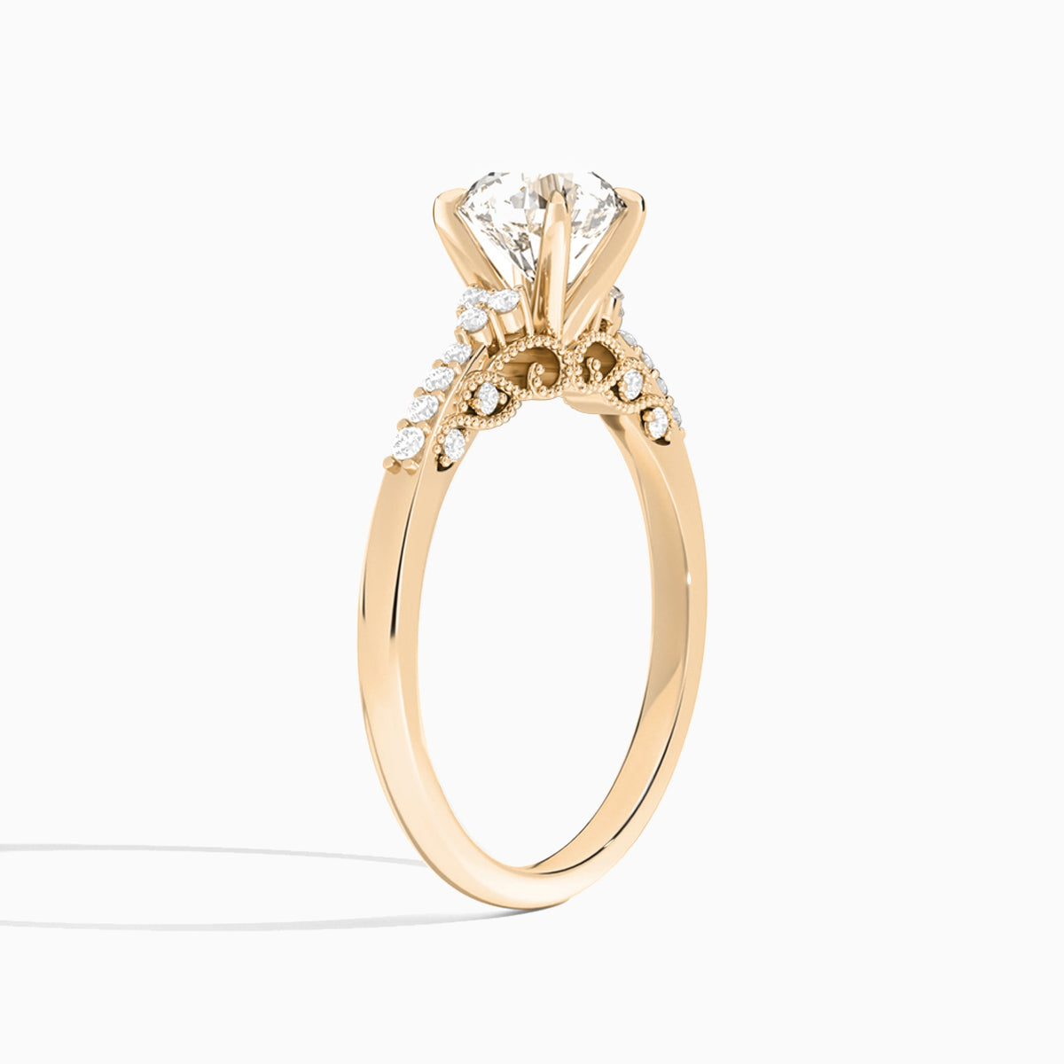 Round Joy Lab Grown Diamond Engagement Ring In 14K Rose Gold, Angle View