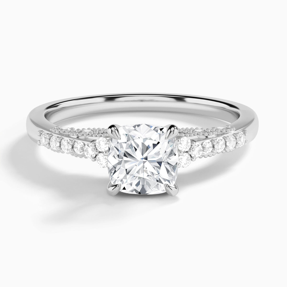 Cushion Joy Lab Grown Diamond Engagement Ring In 14K White Gold - Lucenjuri