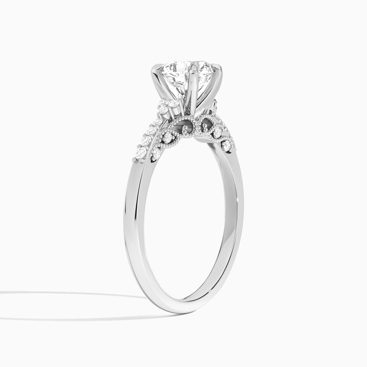 Cushion Joy Lab Grown Diamond Engagement Ring In 14K White Gold, Angle View
