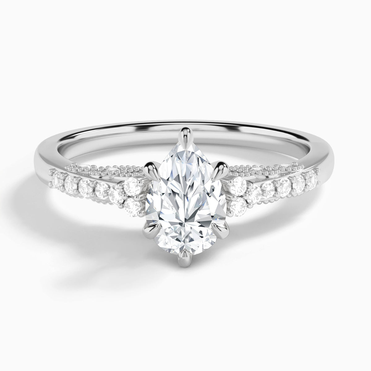 Pear Joy Lab Grown Diamond Engagement Ring In 14K White Gold - Lucenjuri