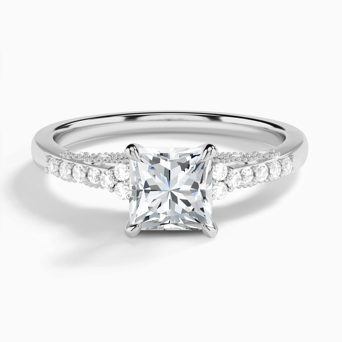 Princess Joy Lab Grown Diamond Engagement Ring In 18K White Gold - Lucenjuri