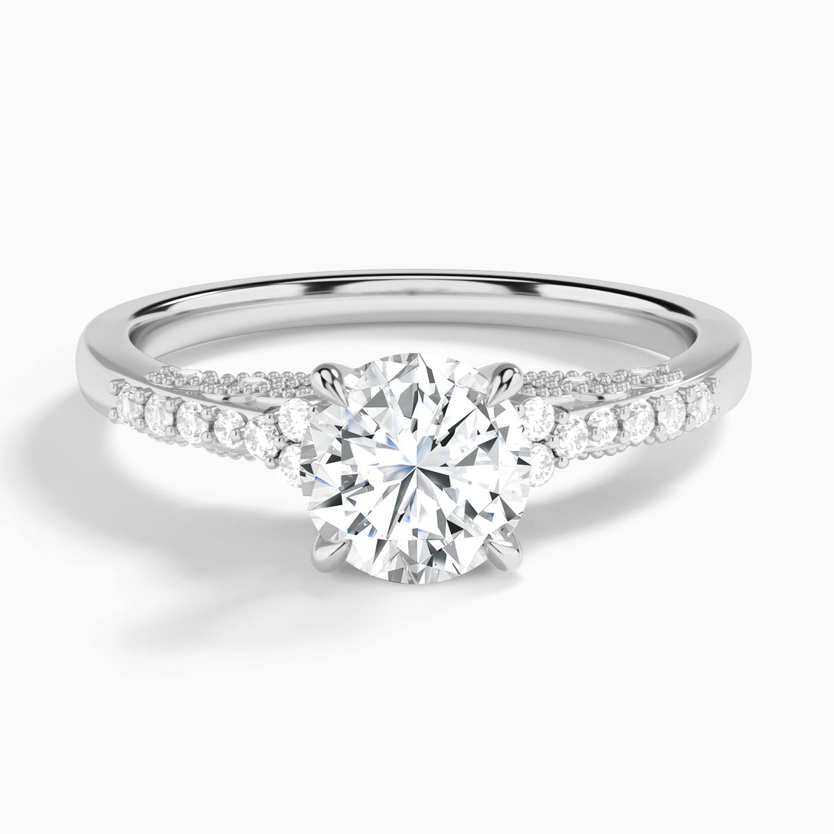 Round Joy Lab Grown Diamond Engagement Ring In 14K White Gold - Lucenjuri