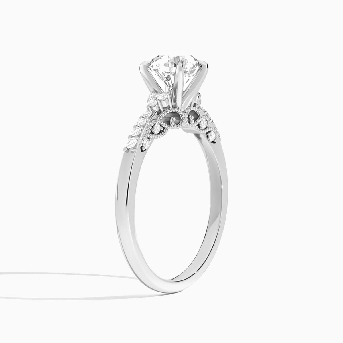 Round Joy Lab Grown Diamond Engagement Ring In 14K White Gold, Angle View