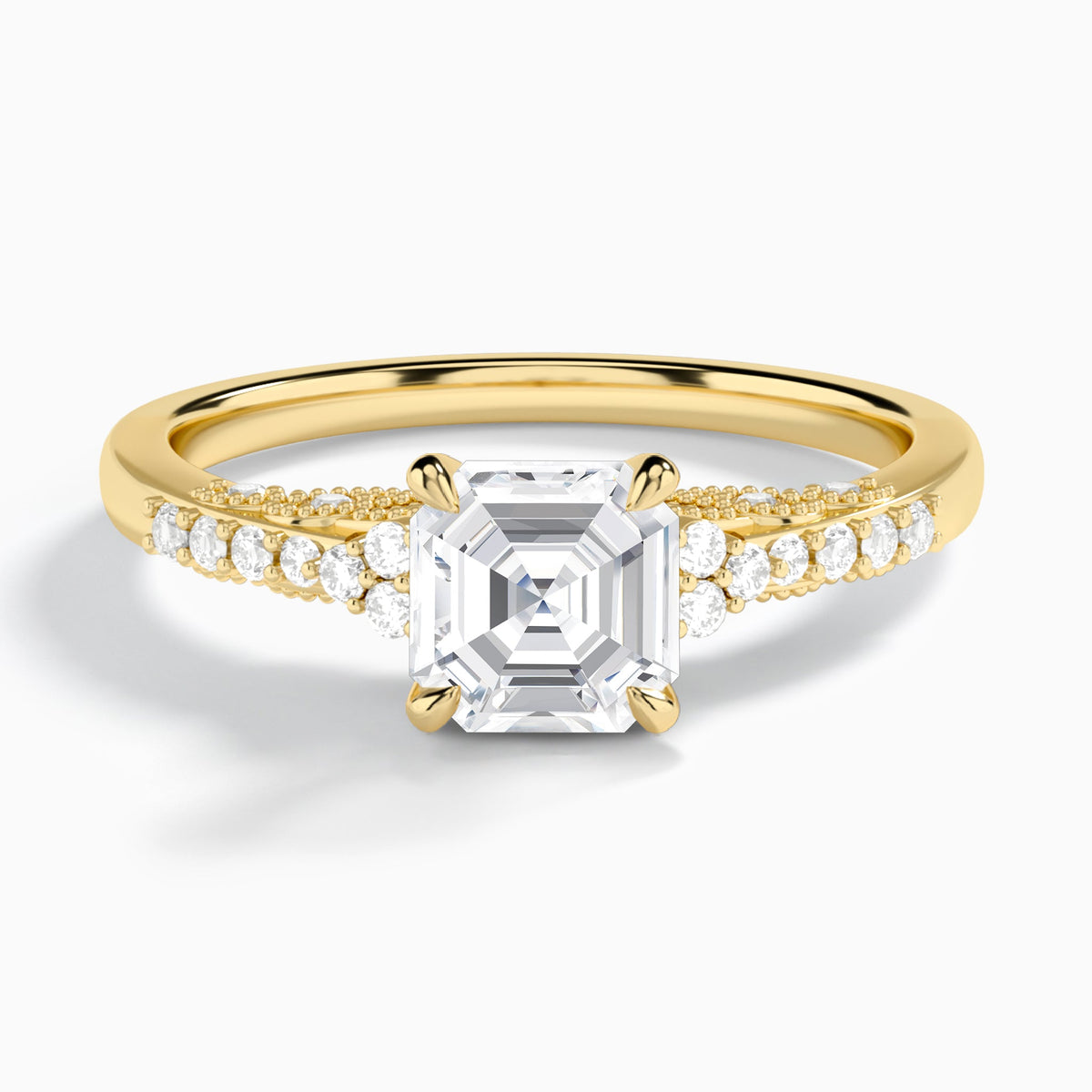 Asscher Joy Lab Grown Diamond Engagement Ring In 18K Yellow Gold - Lucenjuri