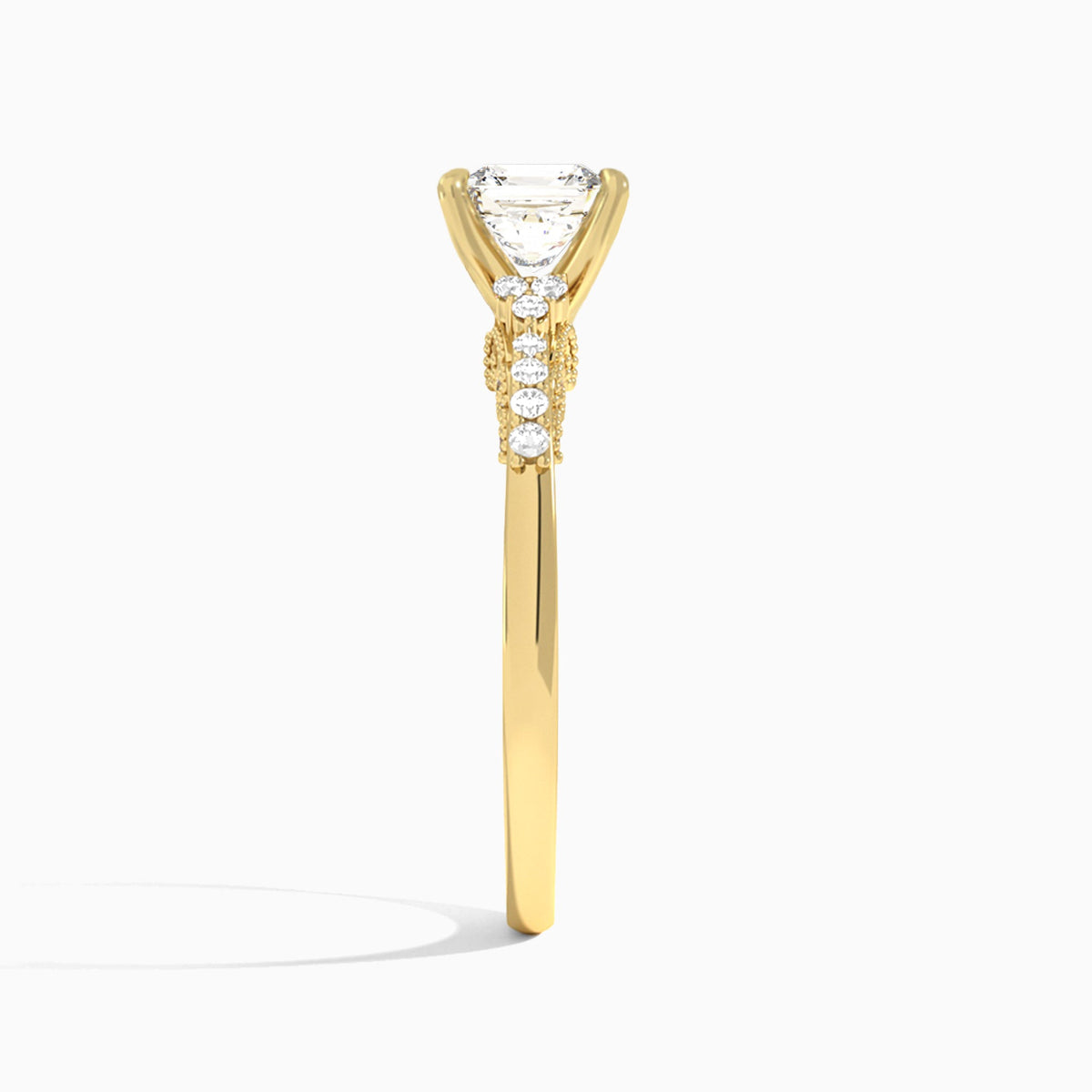 Asscher Joy Lab Grown Diamond Engagement Ring In 18K Yellow Gold, Side View