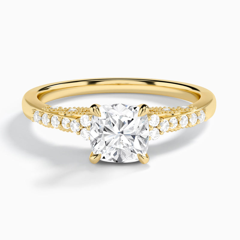 Cushion Joy Lab Grown Diamond Engagement Ring In 14K Yellow Gold - Lucenjuri