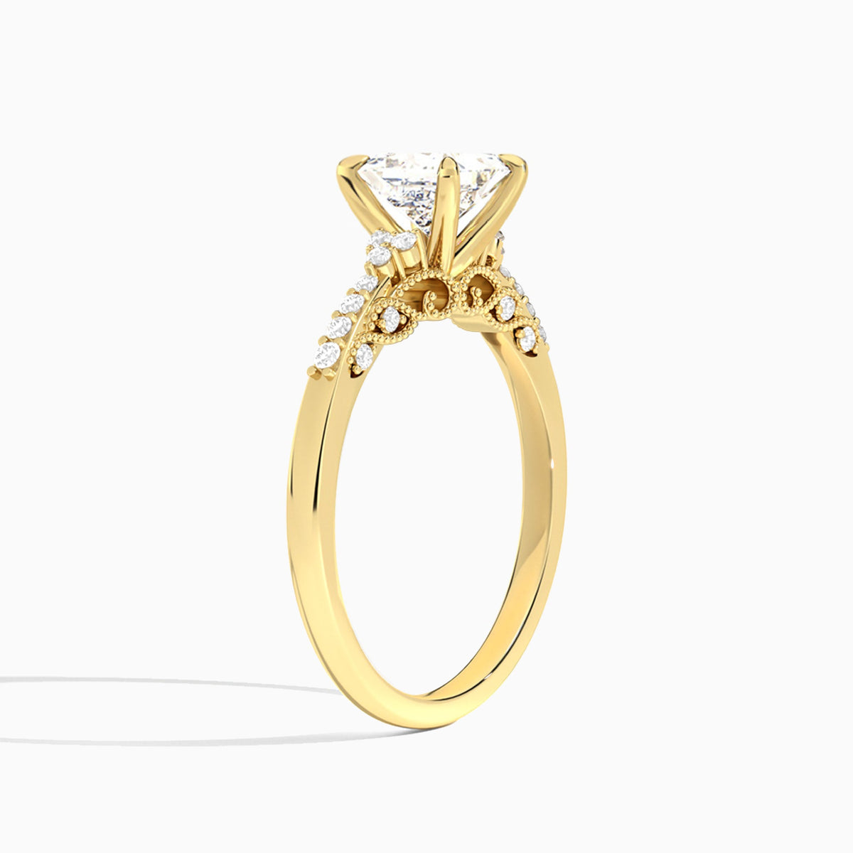 Princess Joy Lab Grown Diamond Engagement Ring In 14K Yellow Gold, Angle View
