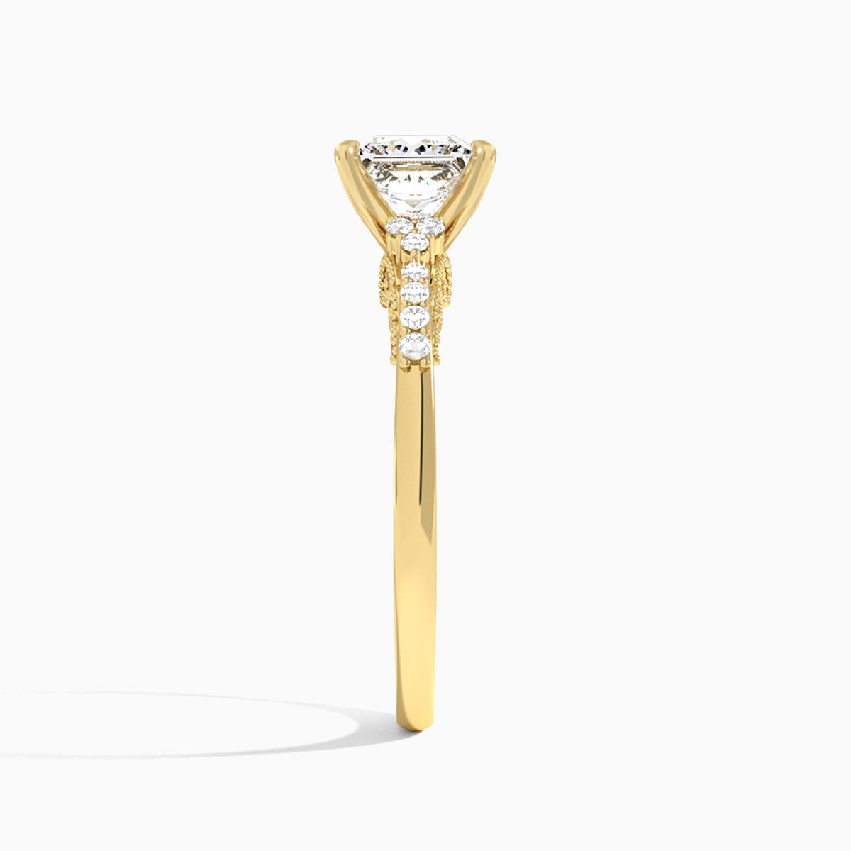 Princess Joy Lab Grown Diamond Engagement Ring In 14K Yellow Gold, Side View