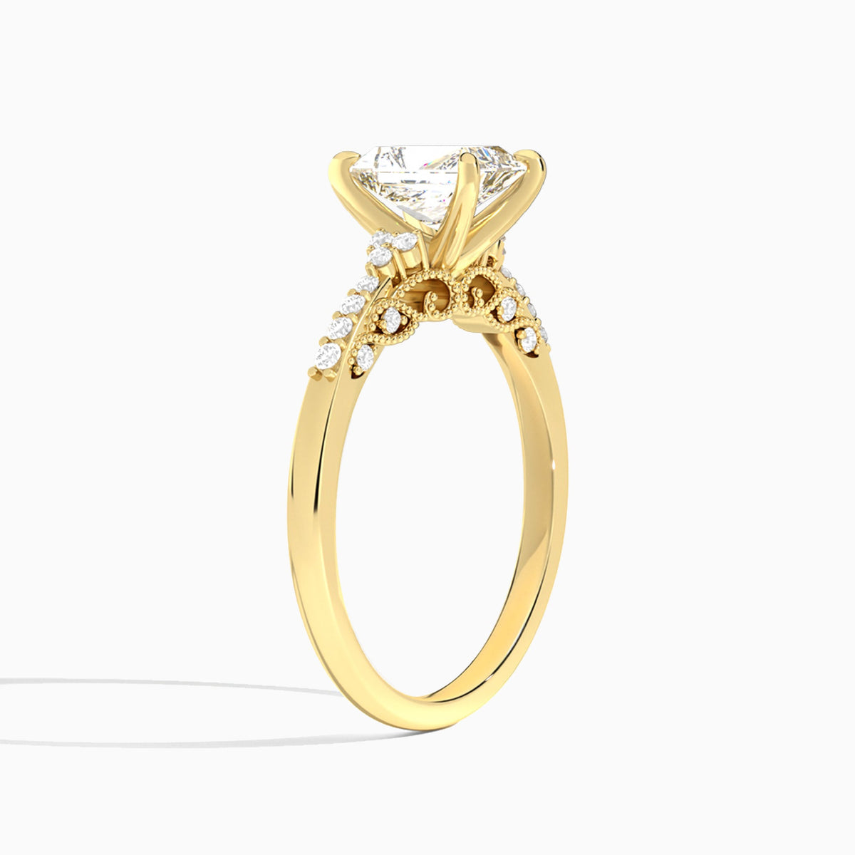 Radiant Joy Lab Grown Diamond Engagement Ring In 18K Yellow Gold, Angle View