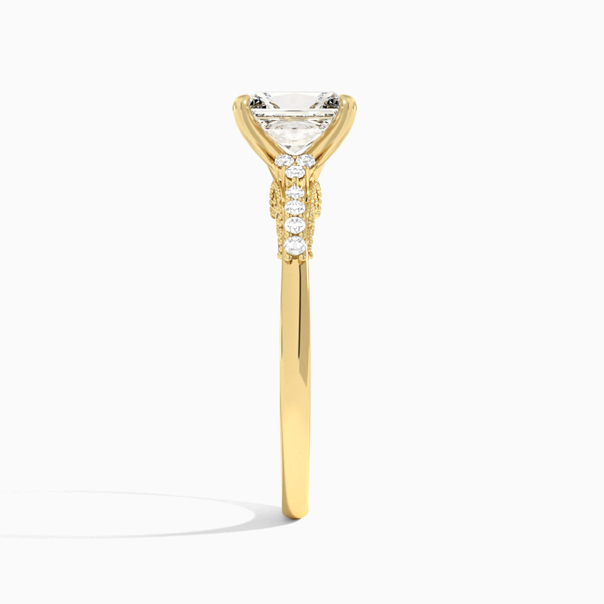 Radiant Joy Lab Grown Diamond Engagement Ring In 14K Yellow Gold, Side View