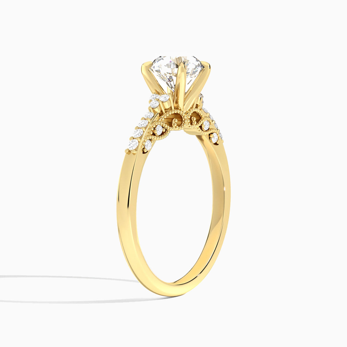 Round Joy Lab Grown Diamond Engagement Ring In 18K Yellow Gold, Angle View