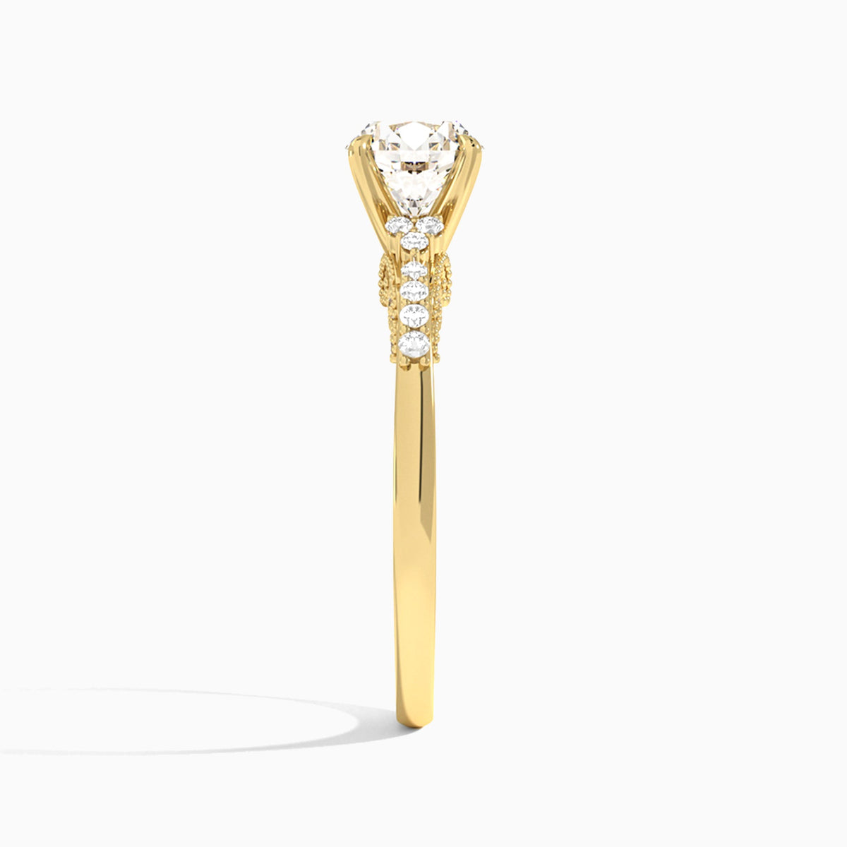 Round Joy Lab Grown Diamond Engagement Ring In 18K Yellow Gold, Side View