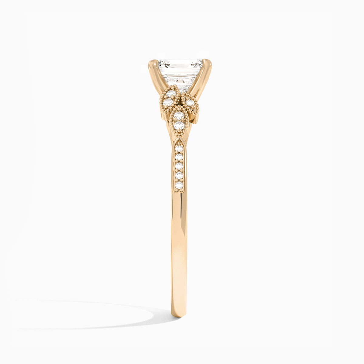 Asscher Aspen Lab Grown Diamond Engagement Ring In 14K Rose Gold, Side View