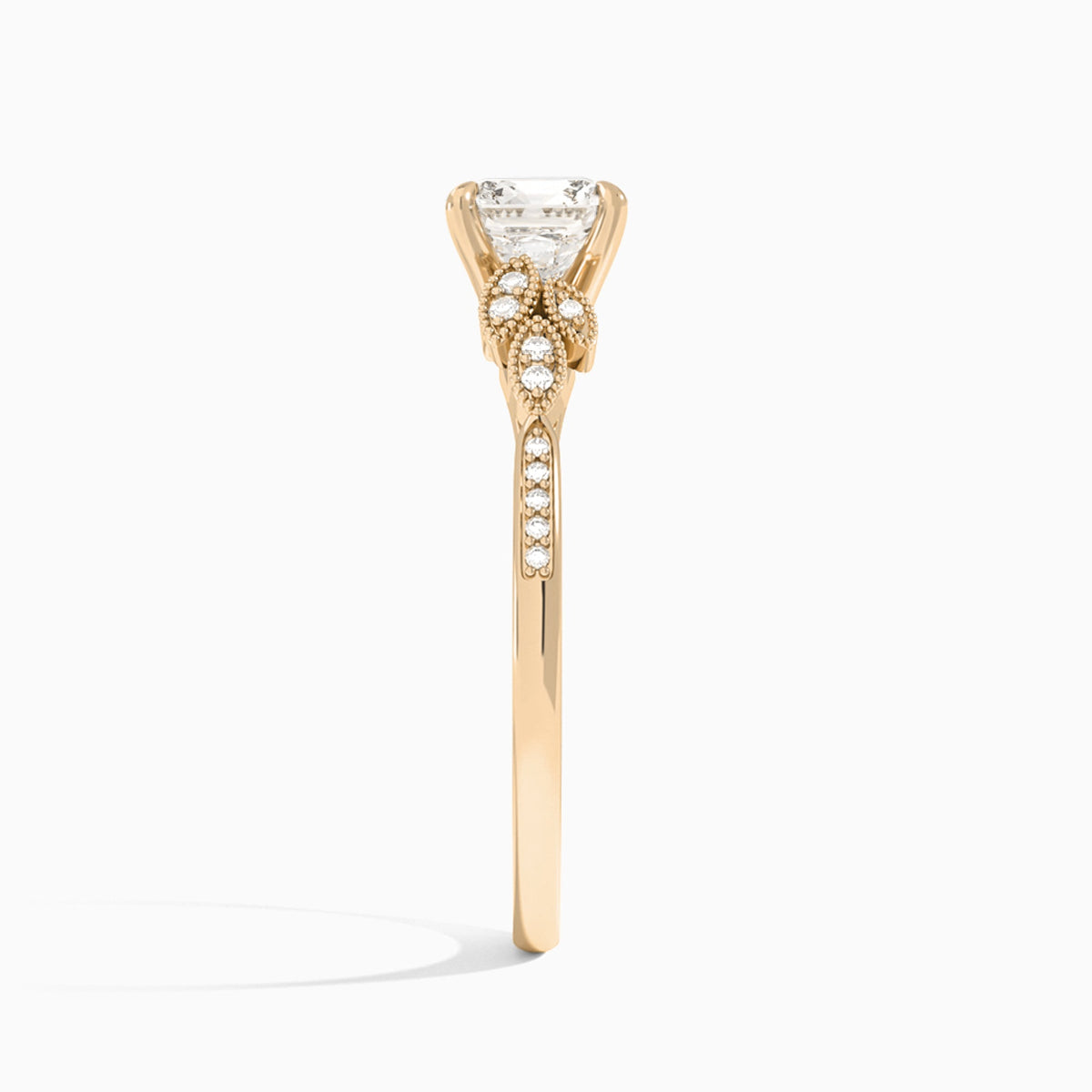Cushion Aspen Lab Grown Diamond Engagement Ring In 14K Rose Gold, Side View