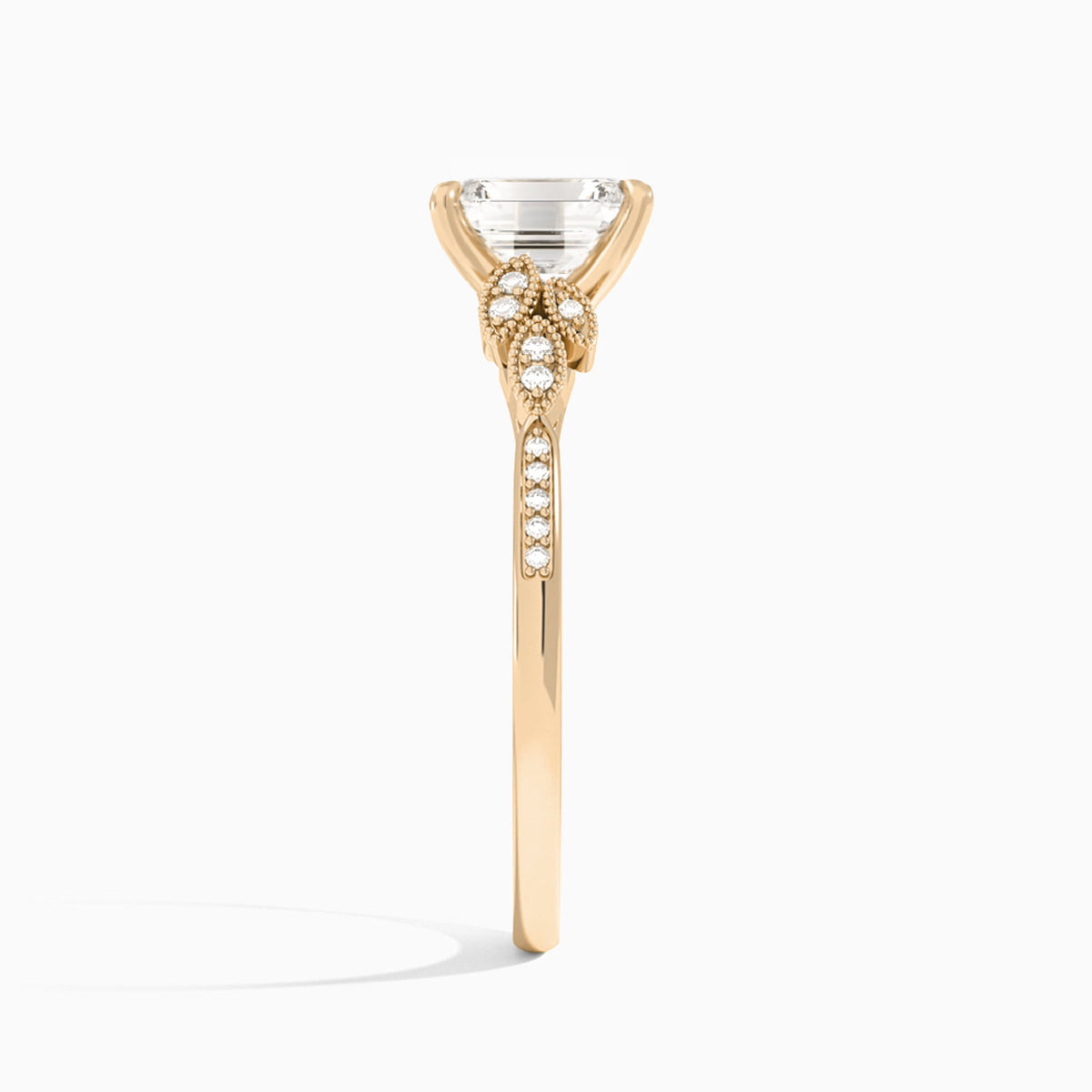 Emerald Aspen Lab Grown Diamond Engagement Ring In 14K Rose Gold, Side View